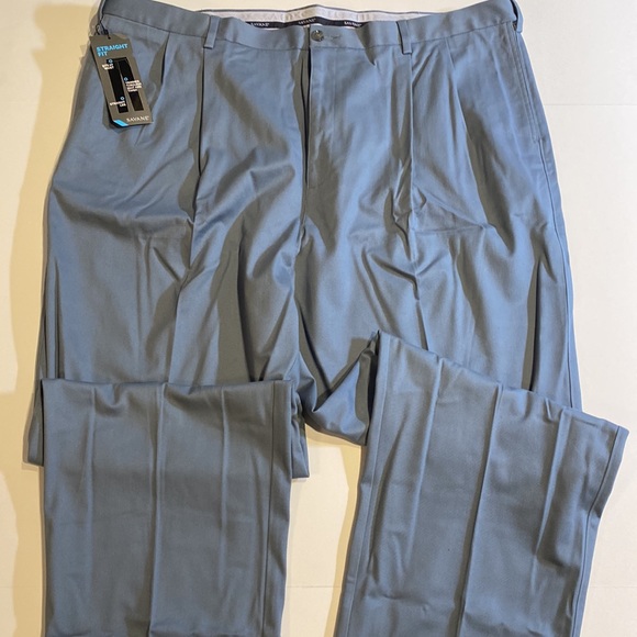 Savane SZ 50 x 28 Blue Mirage Pleated Performance Chino Straight Fit Pants New - Picture 8 of 10